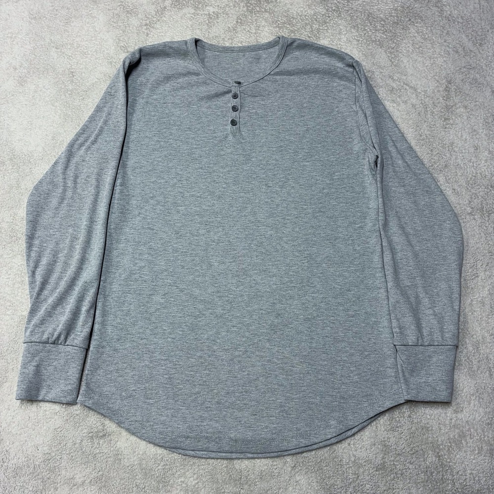 American Apparel Dexter Killshirt Henley Gray Thermal Waffle Knit SLIM Mens XL